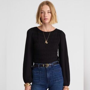 NWT Madewell Smocked Boatneck Long Sleeve Top